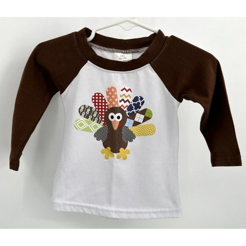 THANKSGIVING TURKEY LONG SLEEVE TEE Infant‎ Boy Or Girl Size 3-6 Months